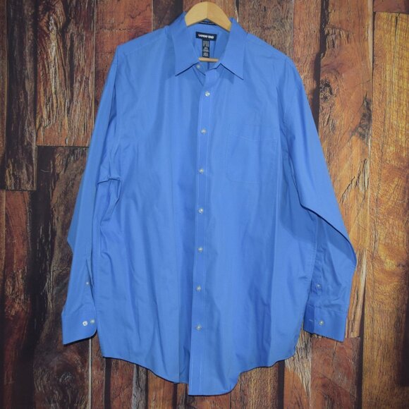 LANDS' END Men's 18.5 - 37T Traditional Fit Wrinkle Free Broadcloth Dress Shirt - Picture 1 of 6